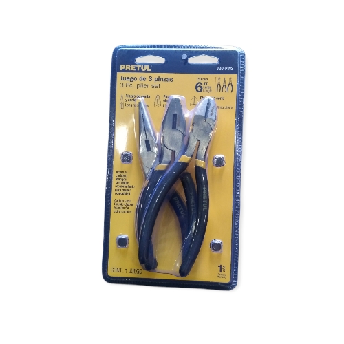 JUEGO DE 3 PINZAS 6" PINZA DE CORTE - PUNTA - ELEC