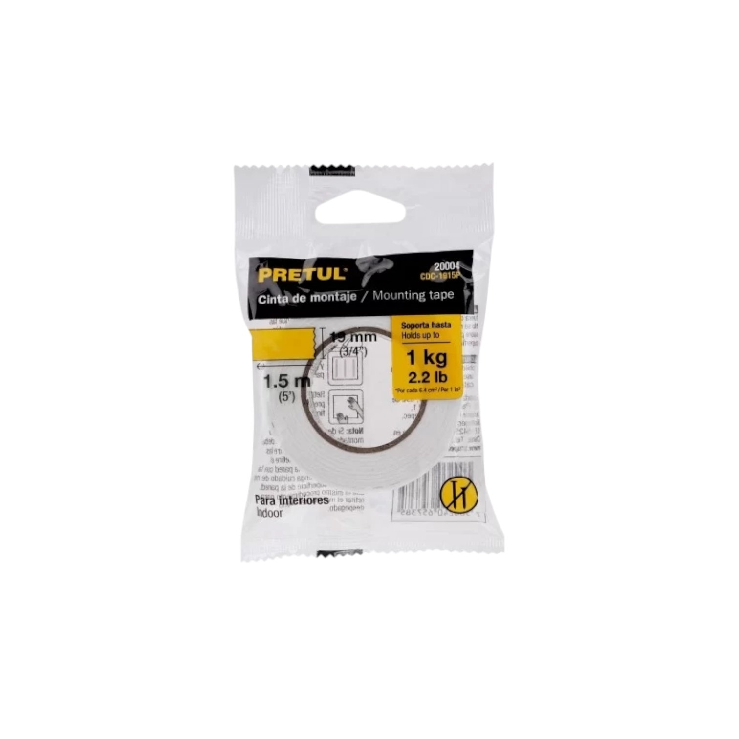CINTA DOBLE FAZ  DE 19MM X1.5M PRETUL