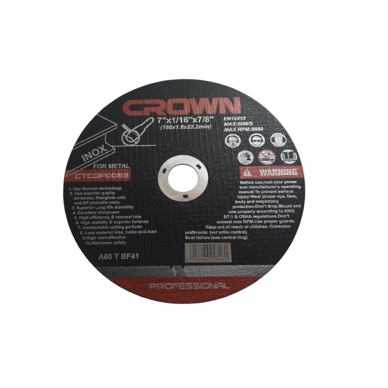 DISCO DE CORTE METAL 7" 180X1.6X22.2MM